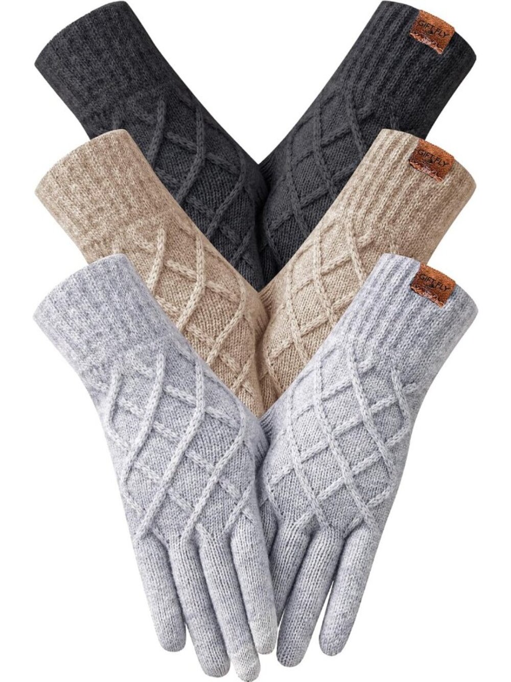 Warm Touchscreen Winter Gloves for Women - 3 Pairs Elastic Knit Thermal Gift